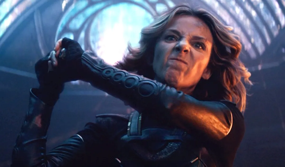 Sophia Di Martino as Sylvie on 'Loki,' looking angry and about to attack.