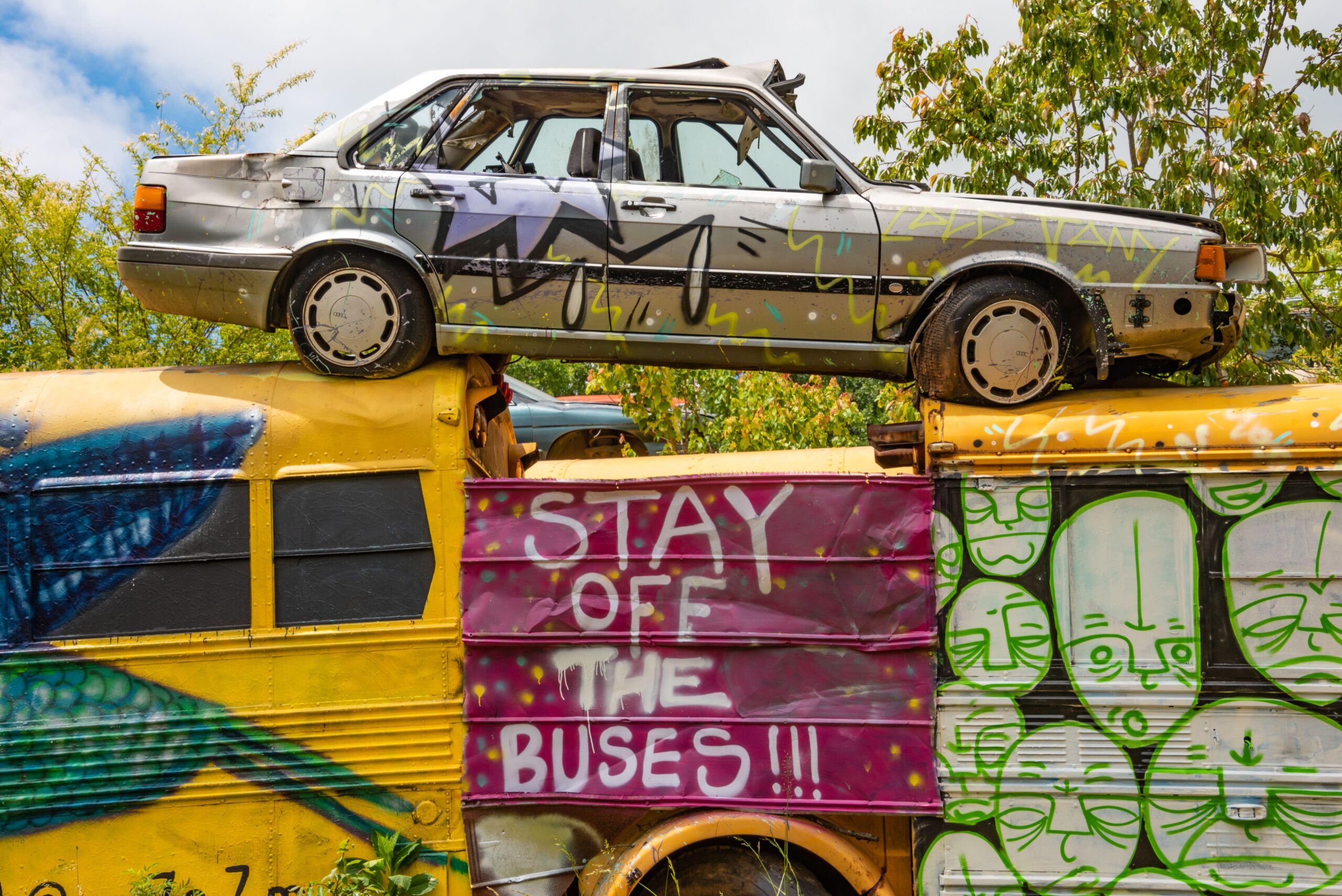 Artists are told to stay avoid climbing on the buses