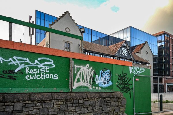Graffiti on South Main Street in Cork City has spread from the hoarding onto the bridge. Picture: Chani Anderson Graffiti on South Main Street in Cork City has spread from the hoarding onto the bridge. Picture: Chani Anderson