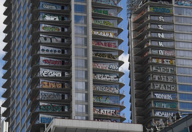 Several floors at each of the three unfinished buildings in...