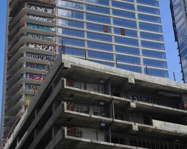 Several floors at each of the three unfinished buildings in...