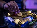 Bitcoin-themed chocolates at an event in Singapore in 2022.