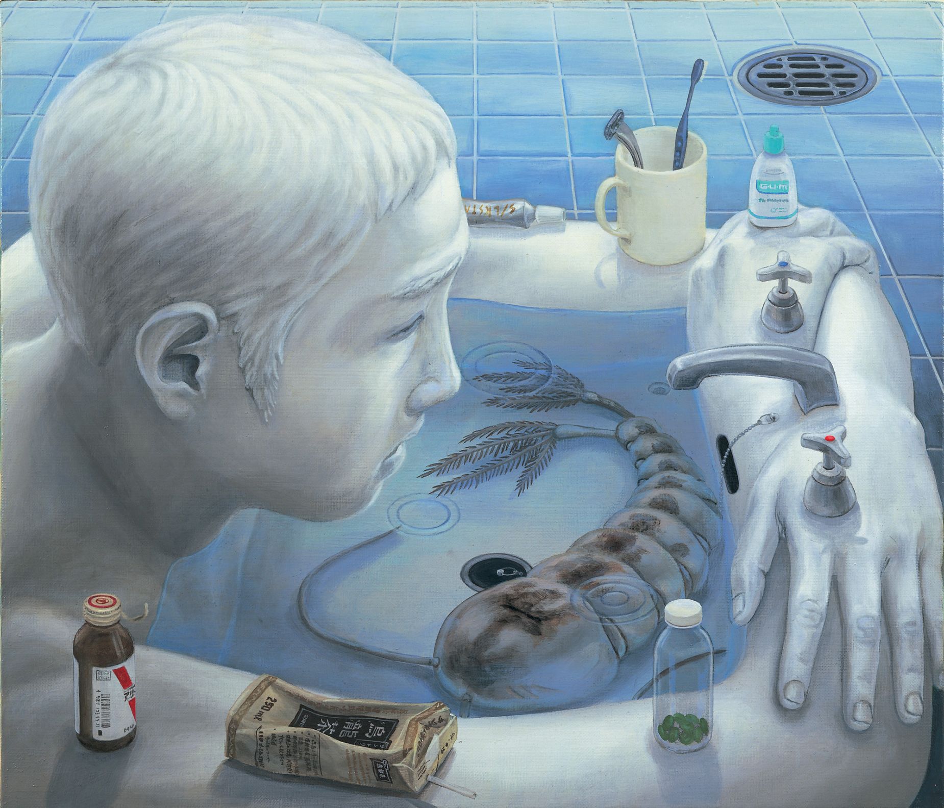 An untitled 2004 acrylic and oil painting by late Japanese artist Tetsuya Ishida from the Gagosian retrospective