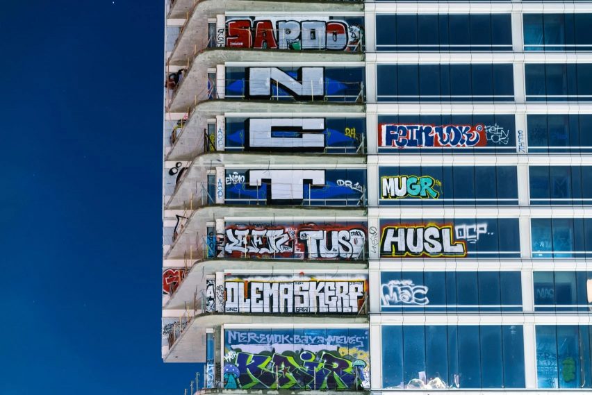 Graffiti on unfinished Oveanwide towers Los Angeles