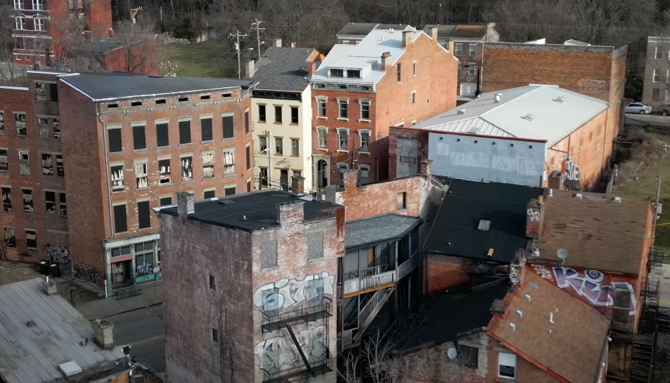Vacant buildings from the 19th century in the historic Mohawk Place neighborhood of Cincinnati.