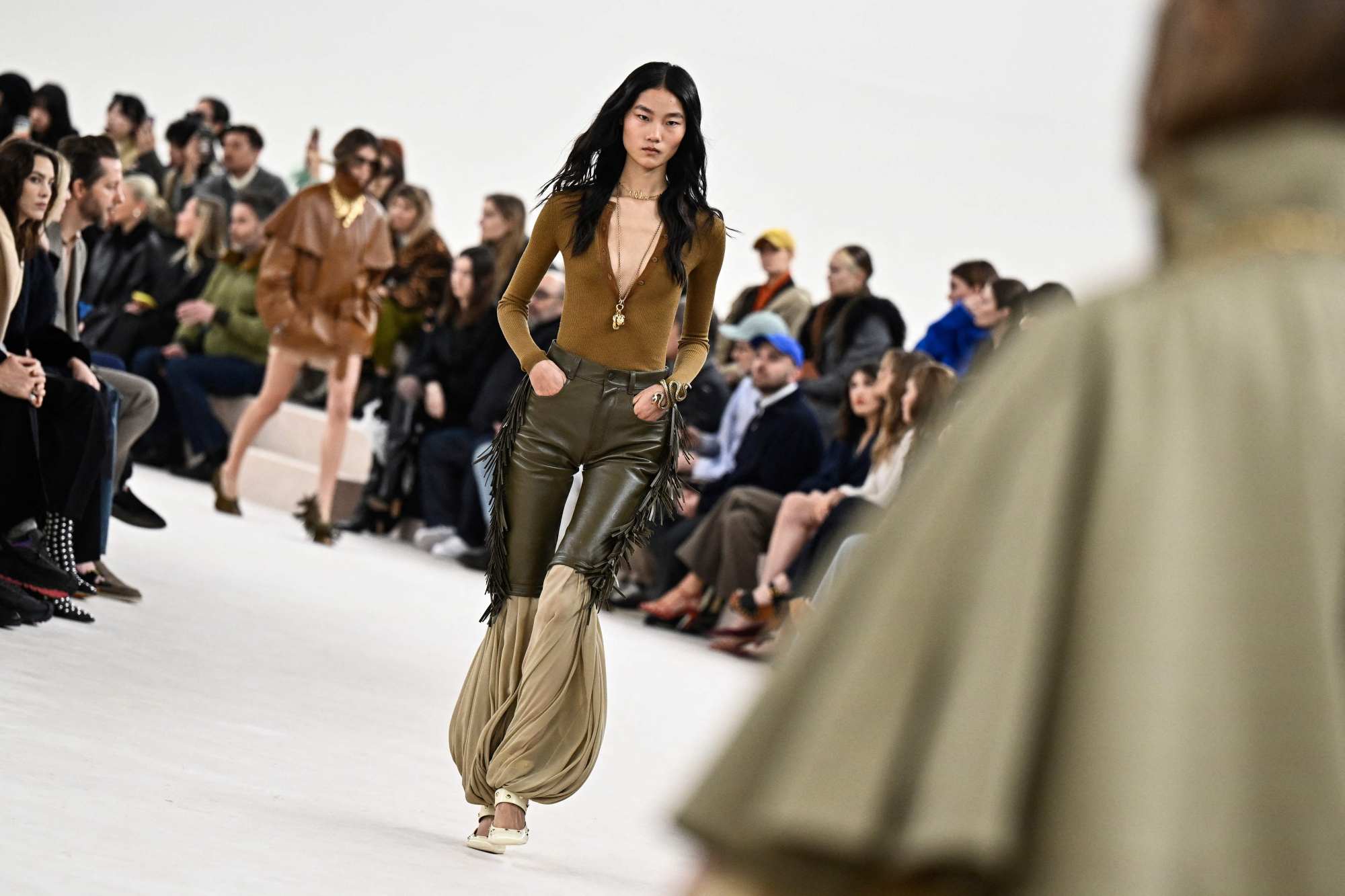 Possibly the coolest trousers at fashion week, courtesy of Chloé autumn/winter 2024. Photo: AFP