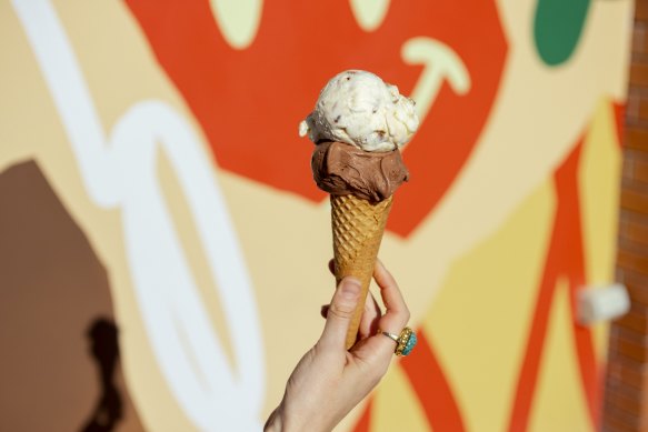 A hazelnut and pistachio praline cone from Messina.