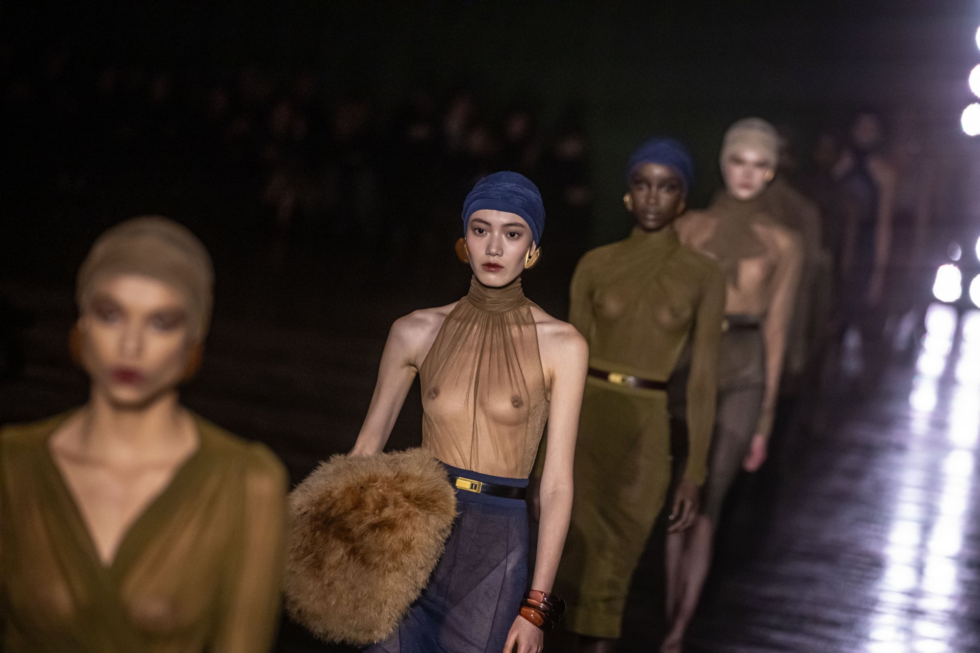 Sheer chiffon tops at Saint Laurent autumn/winter 2024. Photo: EPA-EFE