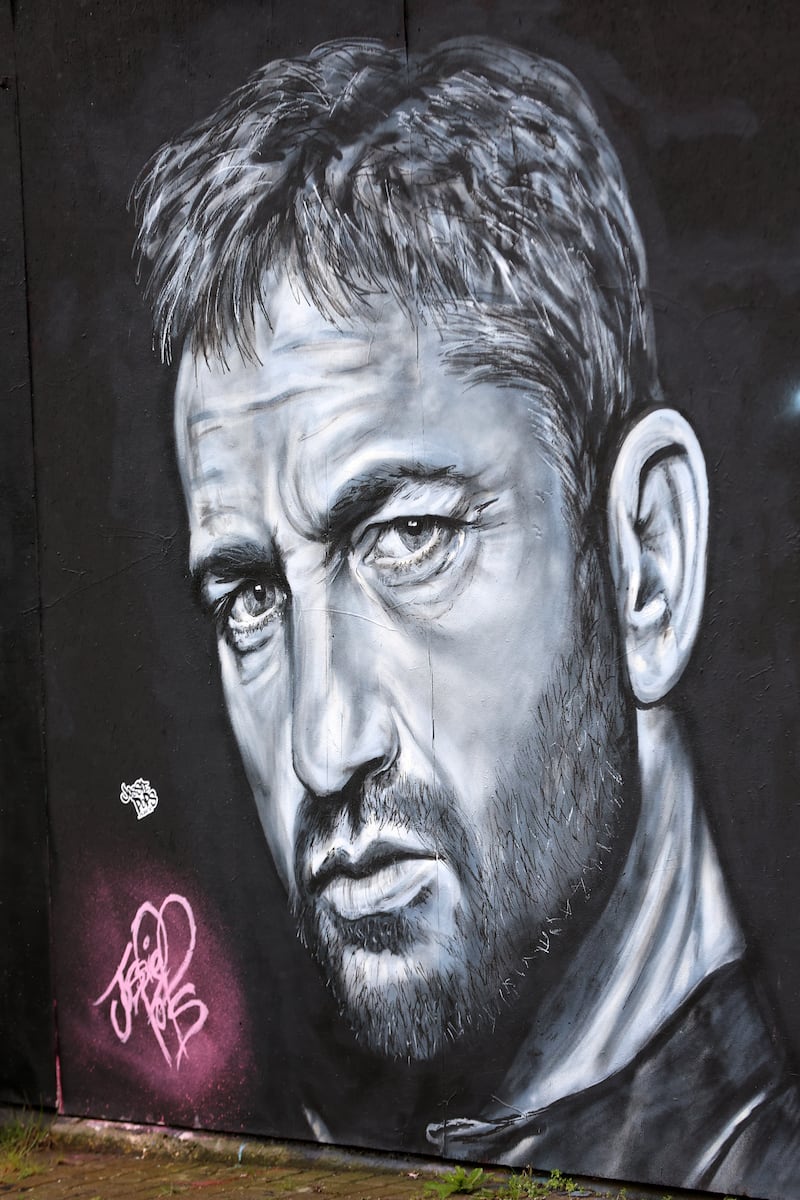 A painting of actor Gerard Butler in Bangor,  Co Down by artist jossiepop. PICTURE: MAL MCCANN