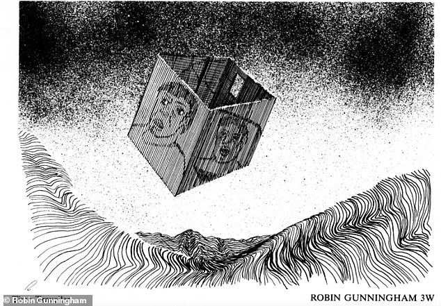 Pictured: Gunningham's 'Time Traveller' which show's the titular character's face on different sides of a flying box