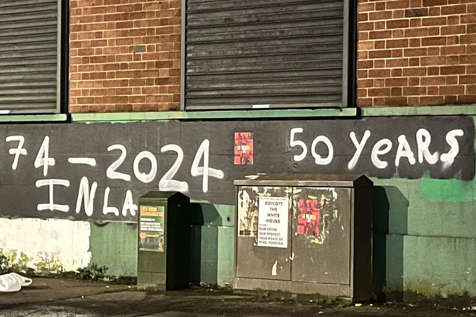 INLA graffiti appears on a wall in west Belfast (Photo by Kevin Scott)