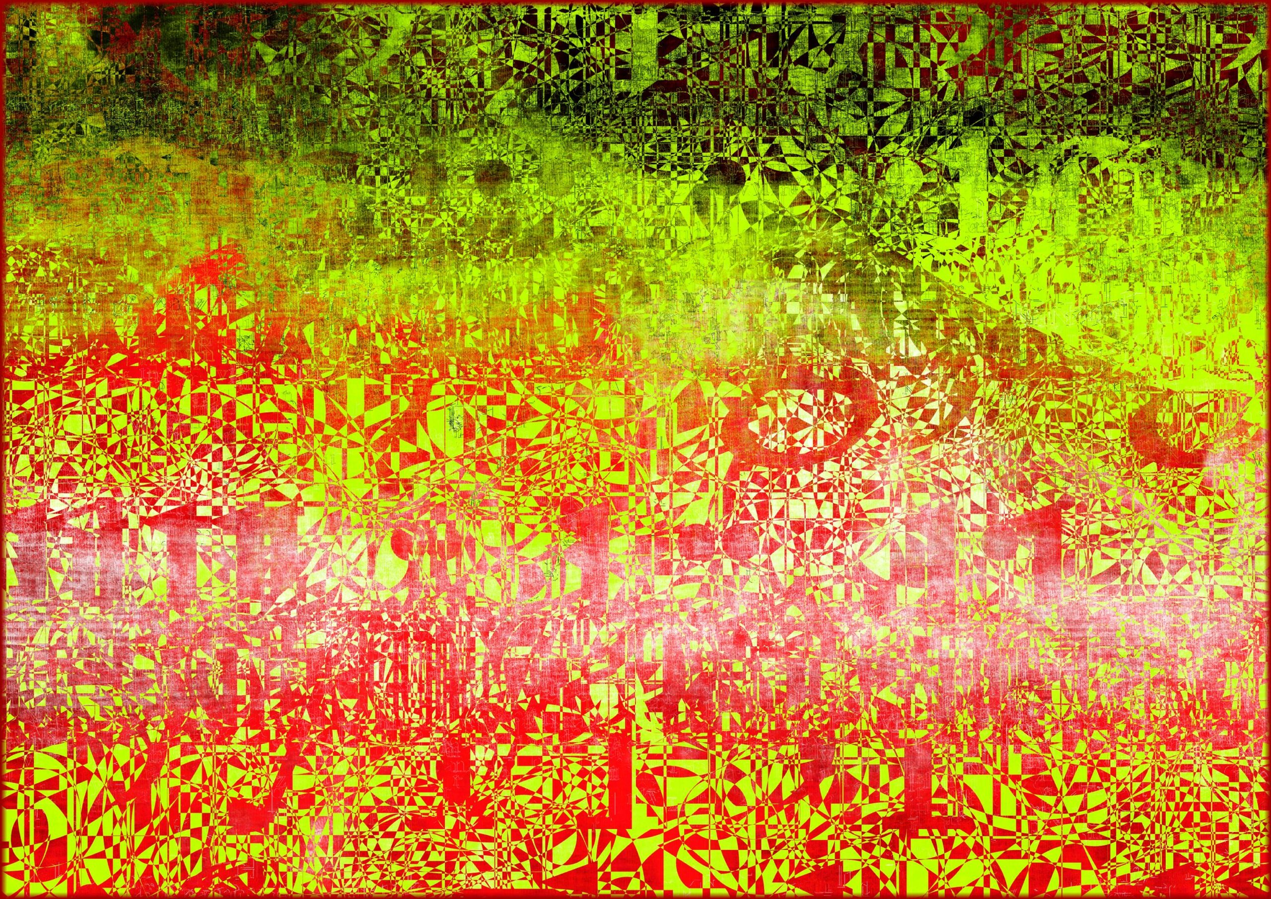 A colorful abstract artwork featuring letters