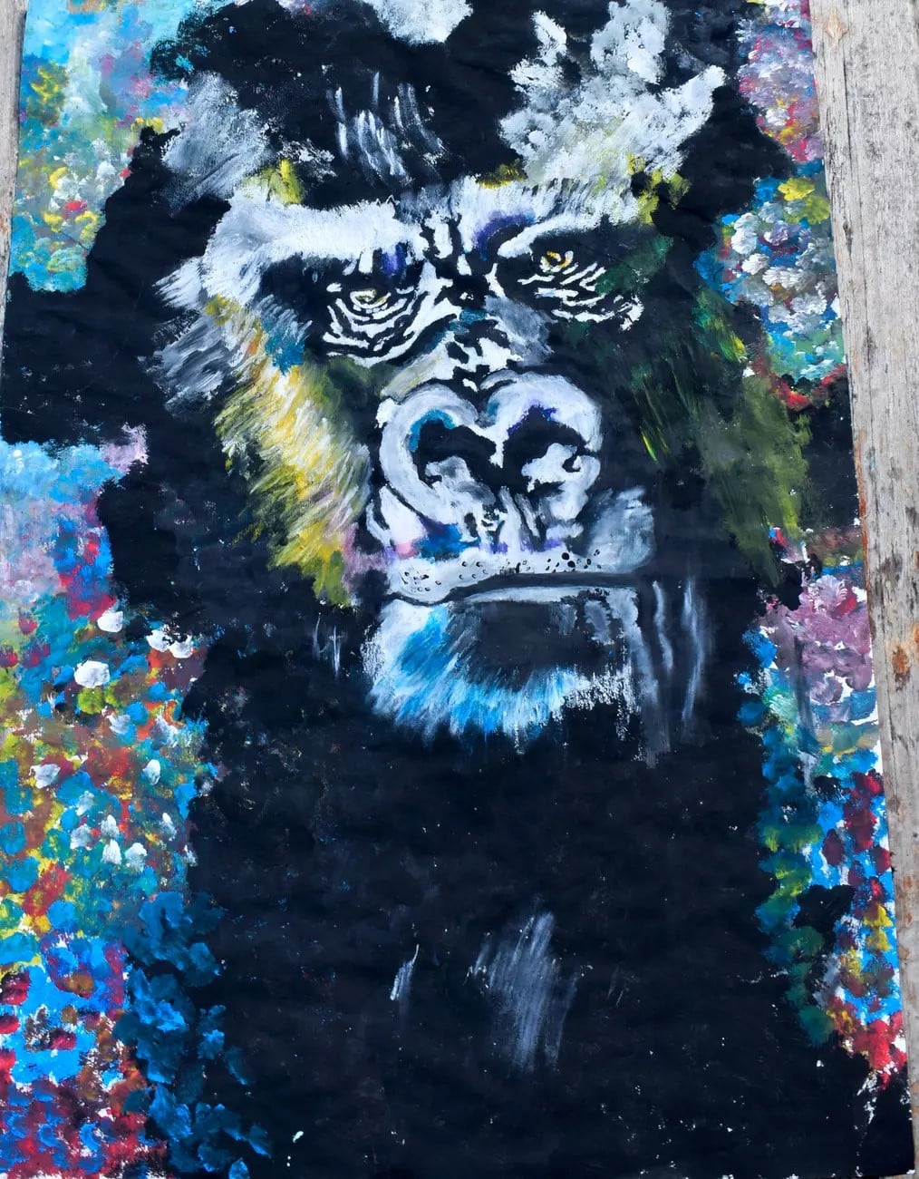 Teenager's artistic painting of a gorilla
