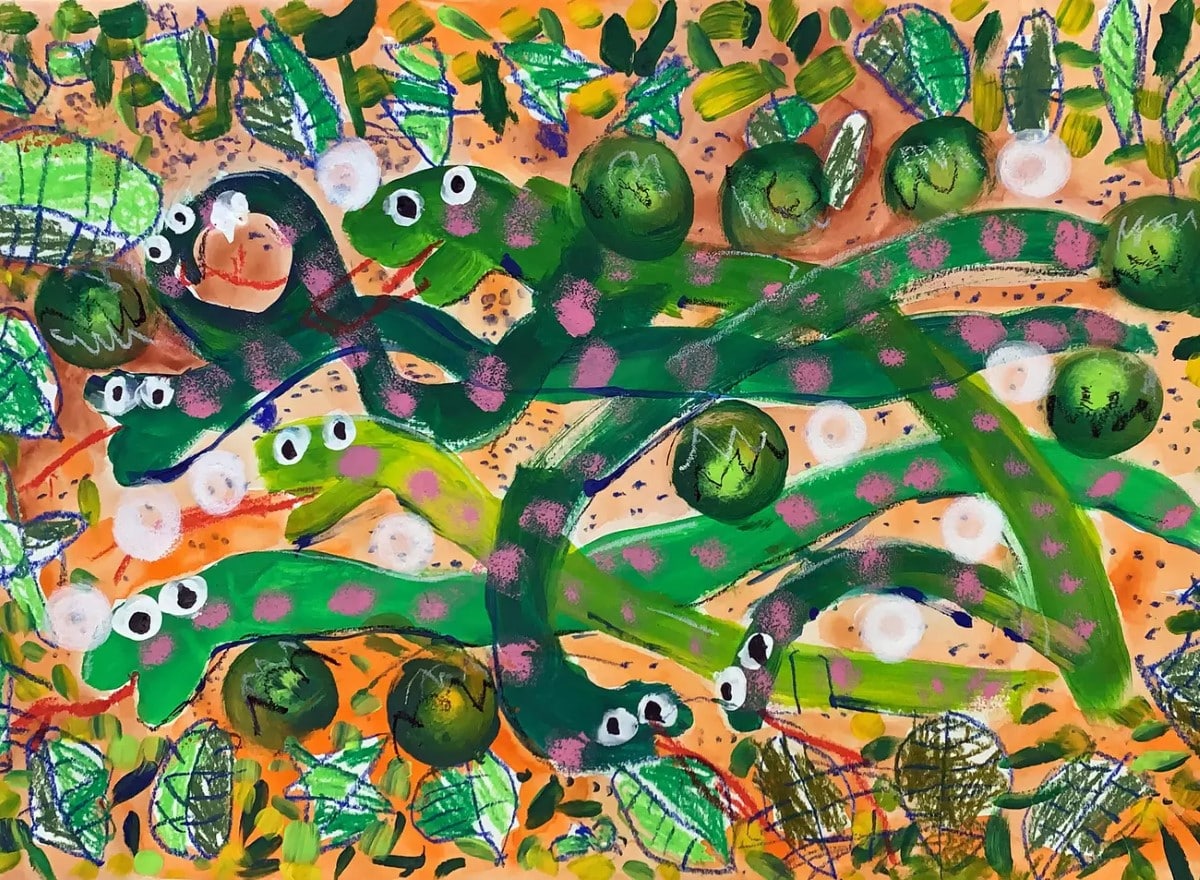 Toddler's painting of snakes