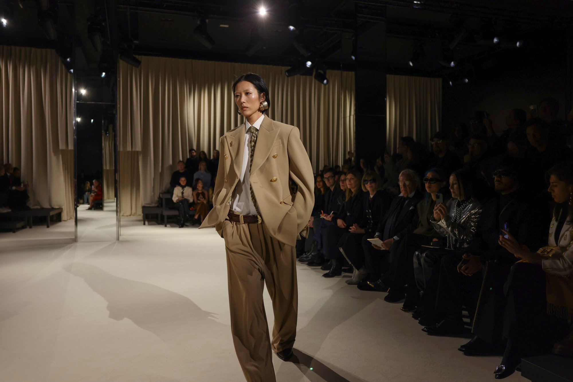 A menswear-inspired look at Schiaparelli autumn/winter 2024. Photo: AP