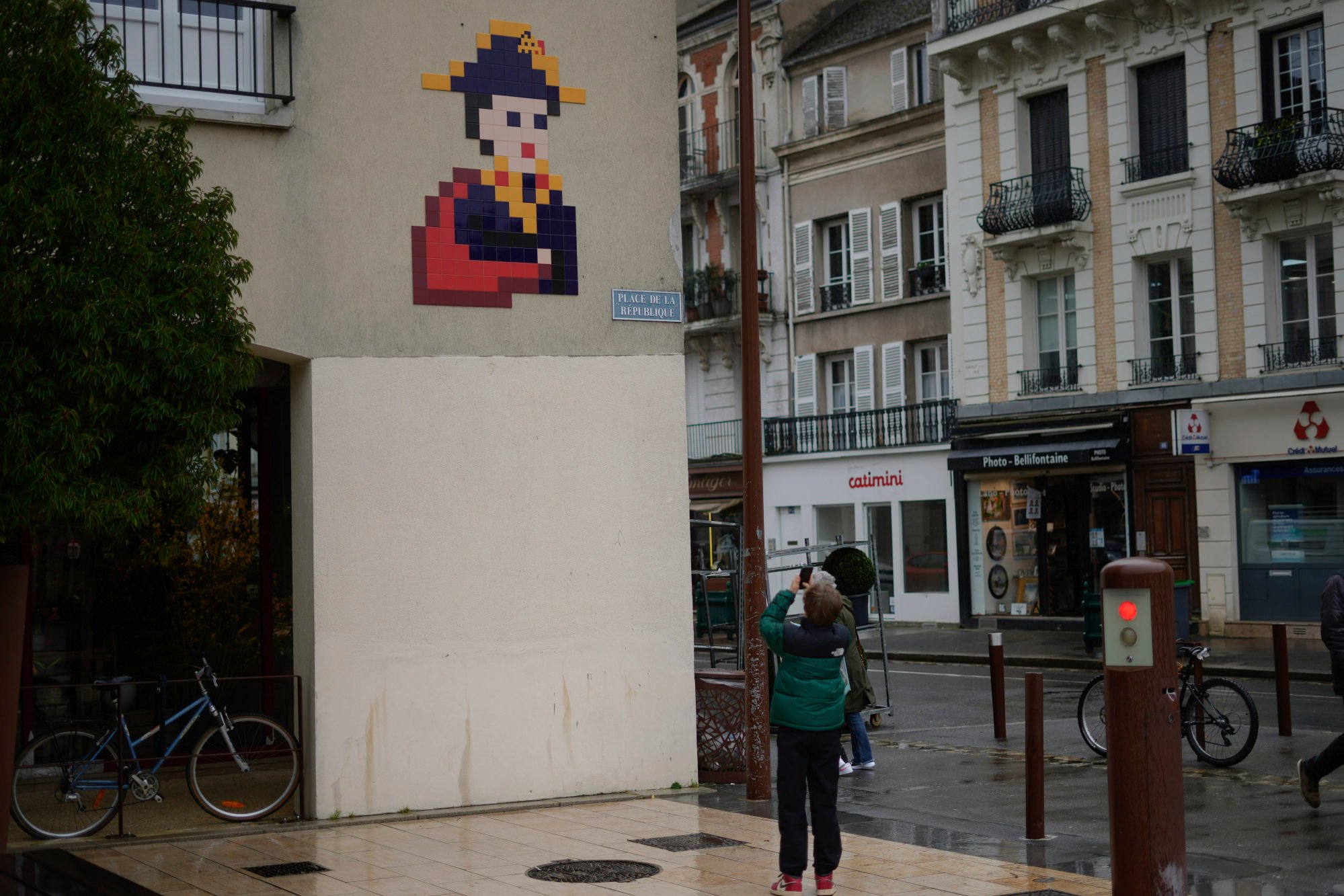 An Invader mosaic depicting Napoleon in Fontainebleau, south of Paris. Photo: AP