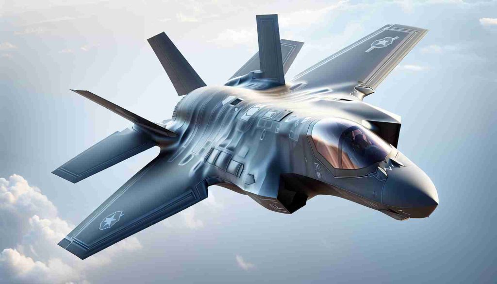 The F-35 Lightning II: A Digital Epoch’s Airpower Icon A highly detailed, high-definition illustration of the F-35 Lightning II jet fighter. The jet is in flight with the sky in the background. This state-of-the-art aircraft is known as a symbol of digital age air power. The aircraft's exterior displays its intricate design and aerodynamics. It should be supremely streamlined and highly modern, with a grey exterior. Its shape should inherent in its design, details like the afterburners, tail wings, cockpit, and landing gear should be visible.