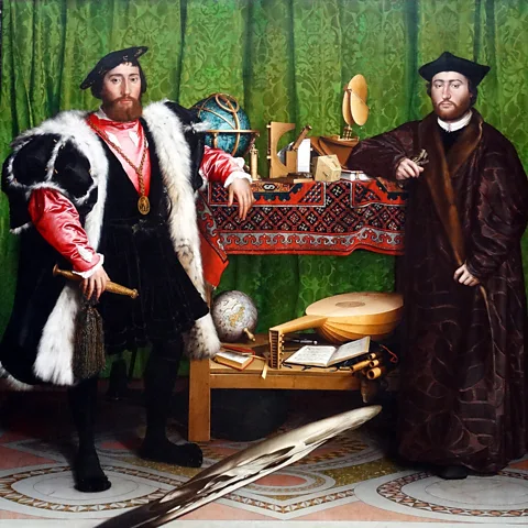 Getty Images The Ambassadors (c 1533) by Hans Holbein the Younger hides an optical illusion in plain sight (Credit: Getty Images)