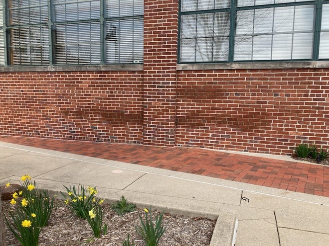 Graffiti related to the war in Gaza has been removed from the south side of City Hall in Bloomington.