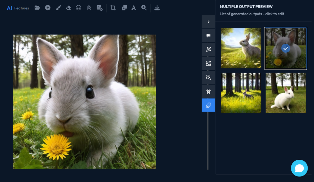 Four images of a rabbit on green grass generated by ArtSmart.