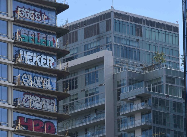 Several floors at each of the three unfinished buildings in...