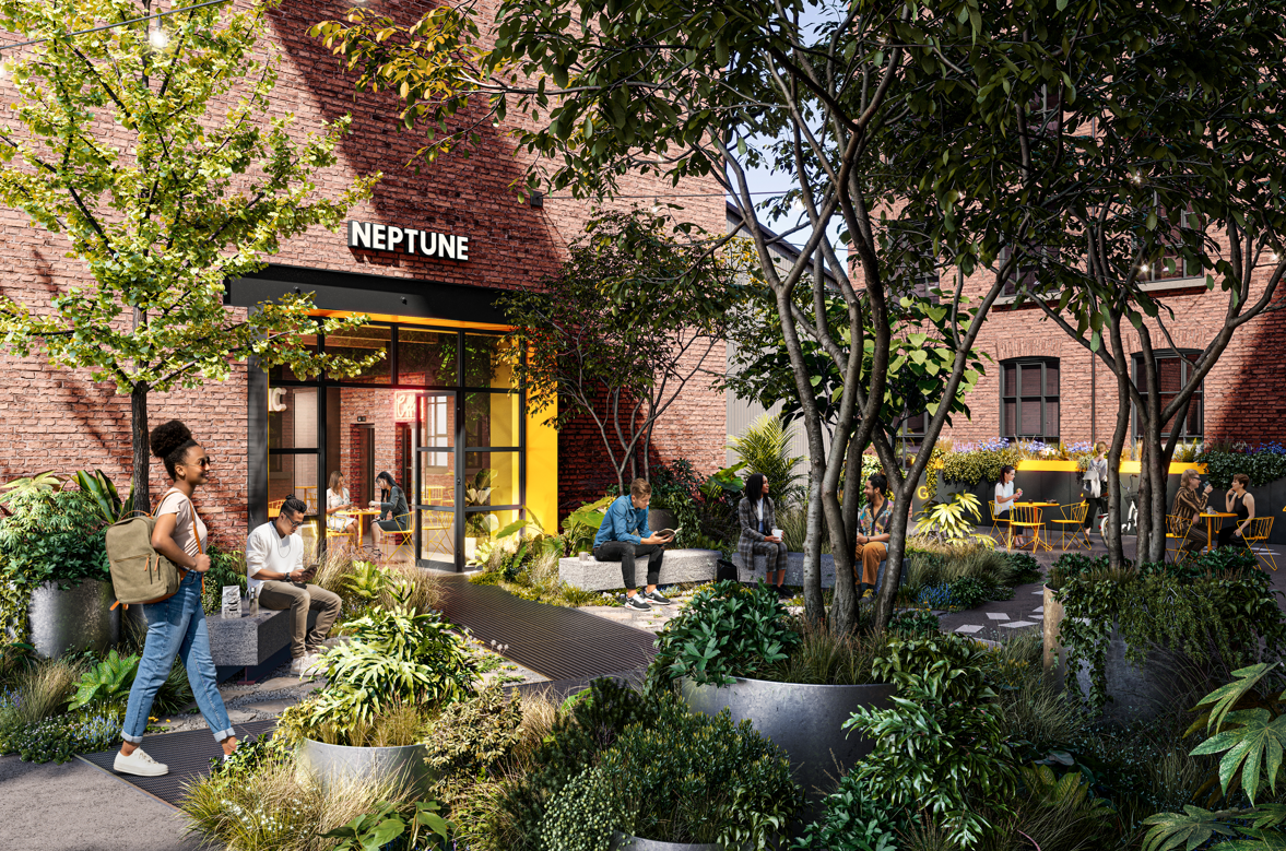 A new CGI of a courtyard at Neptune Mill, Capital & Centric's new development. Credit: Supplied