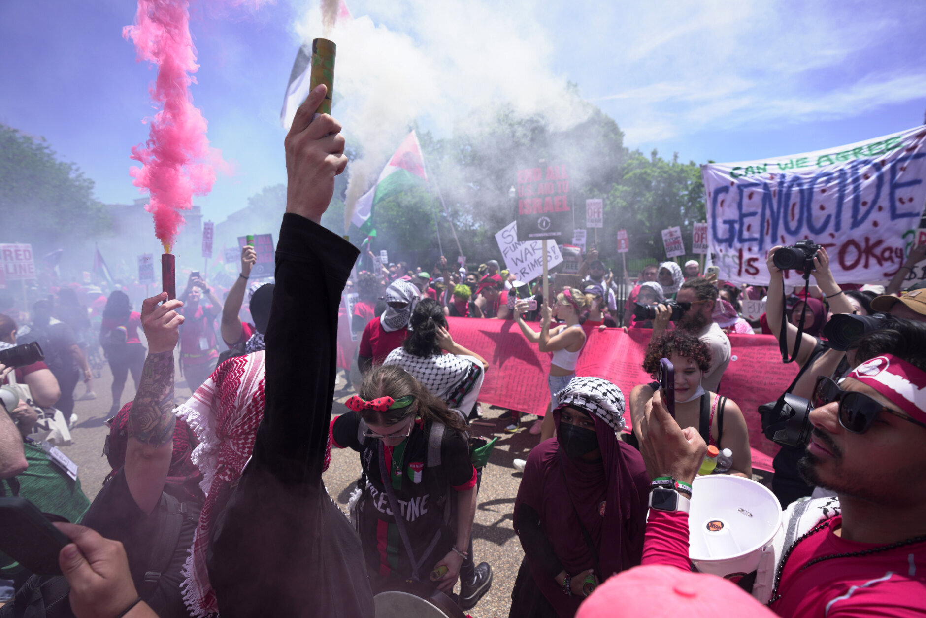 Pro-Palestinian protesters demonstrate in front of the White House in Washington, Saturday, June 8, 2024. (AP Photo/Manuel Balce Ceneta)