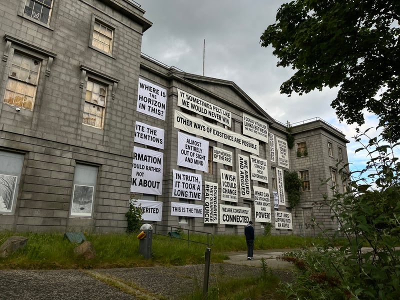 Addam Yekutieli, AKA Know Hope, created this temporary installation at Woolmanhill Hospital. He worked with local groups to produce poetry, as well as raking through archives of local Aberdonian poets, to use excerpts from 16 works to create his Nuart piece.