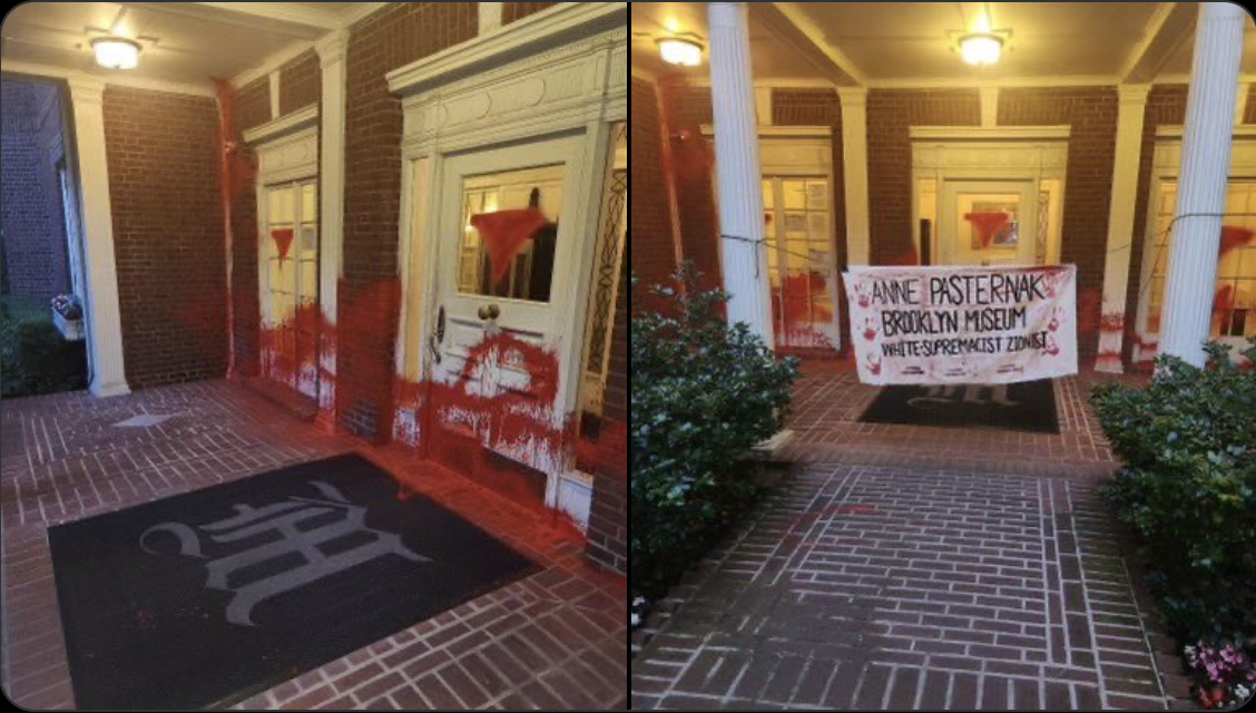 red spray paint on homes of Brooklyn Museum worker